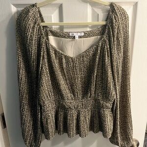 animal print crinkle Textured Black and Cream Blouse